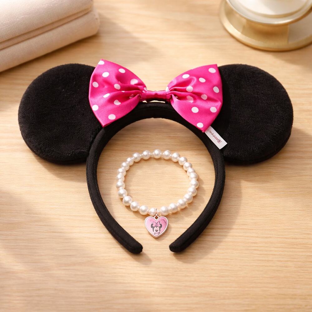 Disney Park Authentic Minnie Mouse Ear Headband/Pearl Bracelet